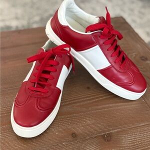 Valentino Garavani Red and White Leather Sneakers